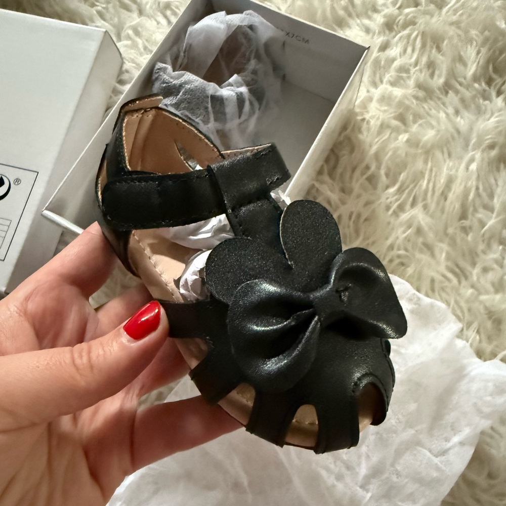 Kids Black Bow Sandals